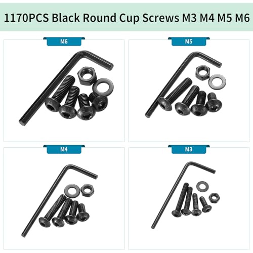 image for QOOSIKICC 1170 Pcs M3 m4 m5 m6 Metric Bolts and Nuts Assortment, Assor