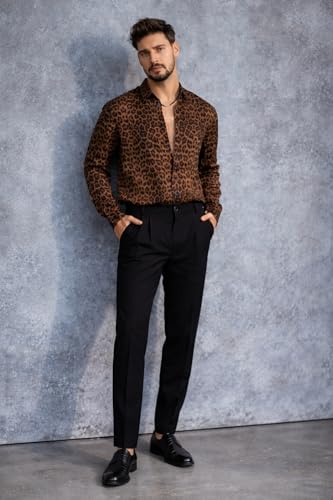 Image of Foomer Brown Solid Self Design Opaque Party Shirts