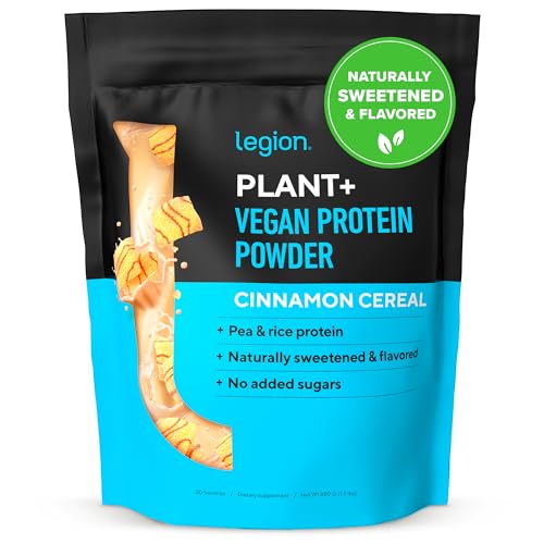 LEGION Plant+ Vegan Protein Powder - Rice and Pea Plant Based Protein Blend. Gluten Free, GMO Free, Naturally Sweetened and Flavored, 20 Serving (Cinnamon Cereal)