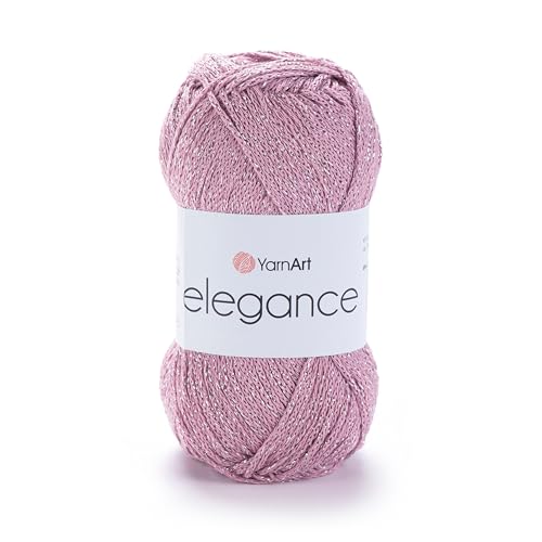 Image of YarnArt Elegance Sparkly Yarn - Metallic Cotton Blend, Fine Sport for Knitting & Crochet, Lightweight Thread for Shawls & Sweaters, 50g (130m), Powder Pink (1, 110)