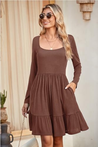 Image of Newshows Women's 2026 Summer Casual Square Neck Ruffle A Line Beach Vacation Sundress Work Business Dress with Pockets
