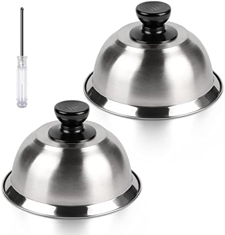 Set De 4 Cloches De Cuisson Inox + Tournevis - Pour Hamburgers, Steaks, Fromage (16cm) - Poignée Anti-chaleur - 9
