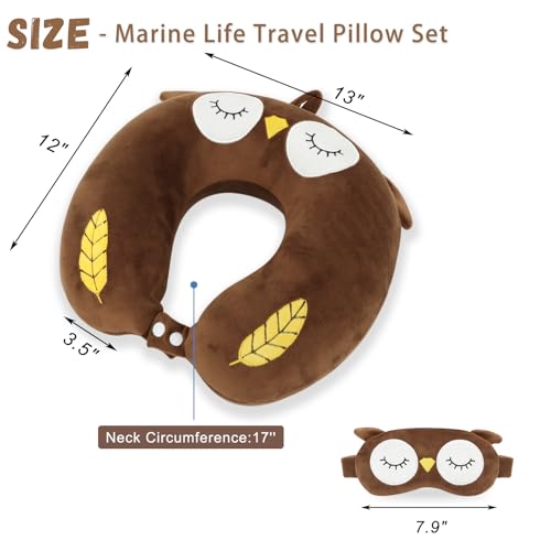 Image of Travel Pillow, Kids Travel Pillow with Sleep Eye Mask Soft Memory Foam Kids Neck Pillow for Boys & Girls, Travel Accessories for Car Airplane Traveling - Owl