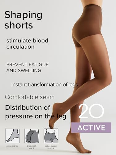 Image of Conte Sheer Full Support Compression Pantyhose Tights with Control Top Active 20 Den