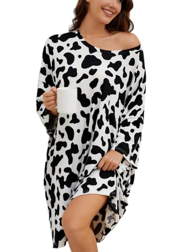 Chunoy Women Oversized Nightgown Short Sleeve Sleepwear Dress with Pockets