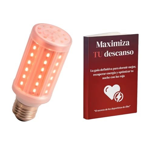 Viraleo Luz Roja Nocturna Melatonina Bombilla LED E27 + EBOOK | LED 0% Azul Para Dormir Mejor | Luz Roja Mejora Ritmo Circadiano y Sueño Natural | Para Dormitorio, Meditación y Yoga | Descanso Total