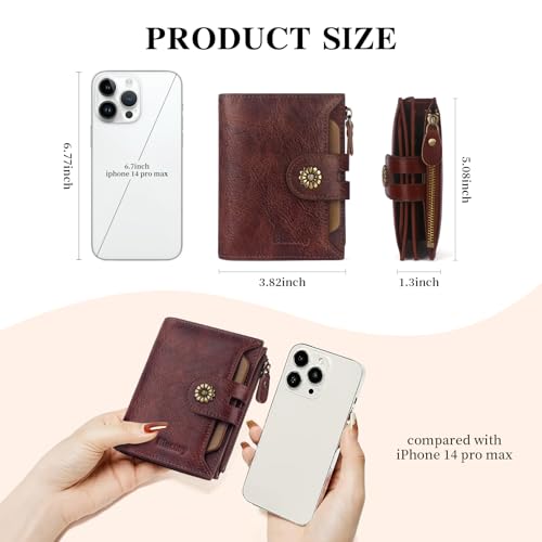 Image of Wallet Women,Rfid Blocking Leather Bifold Womens Wallet Compact Card Holder Small Wallet for Women with Removable ID Window Darkhkaki