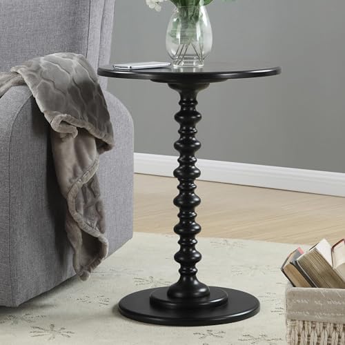 Image of Convenience Concepts Palm Beach Spindle Table 17.75 inch - Traditional Round End Table for Living Room, Turned Solid Wood Side Table, Classic Display Pedestal Table, Black