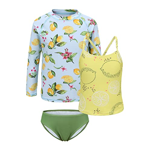 Image of Girls 3 Piece Swimsuits Set Long Sleeve Rash Guard for Girls Tankini Bathing Suits Beach Swimwear 3-16 Years