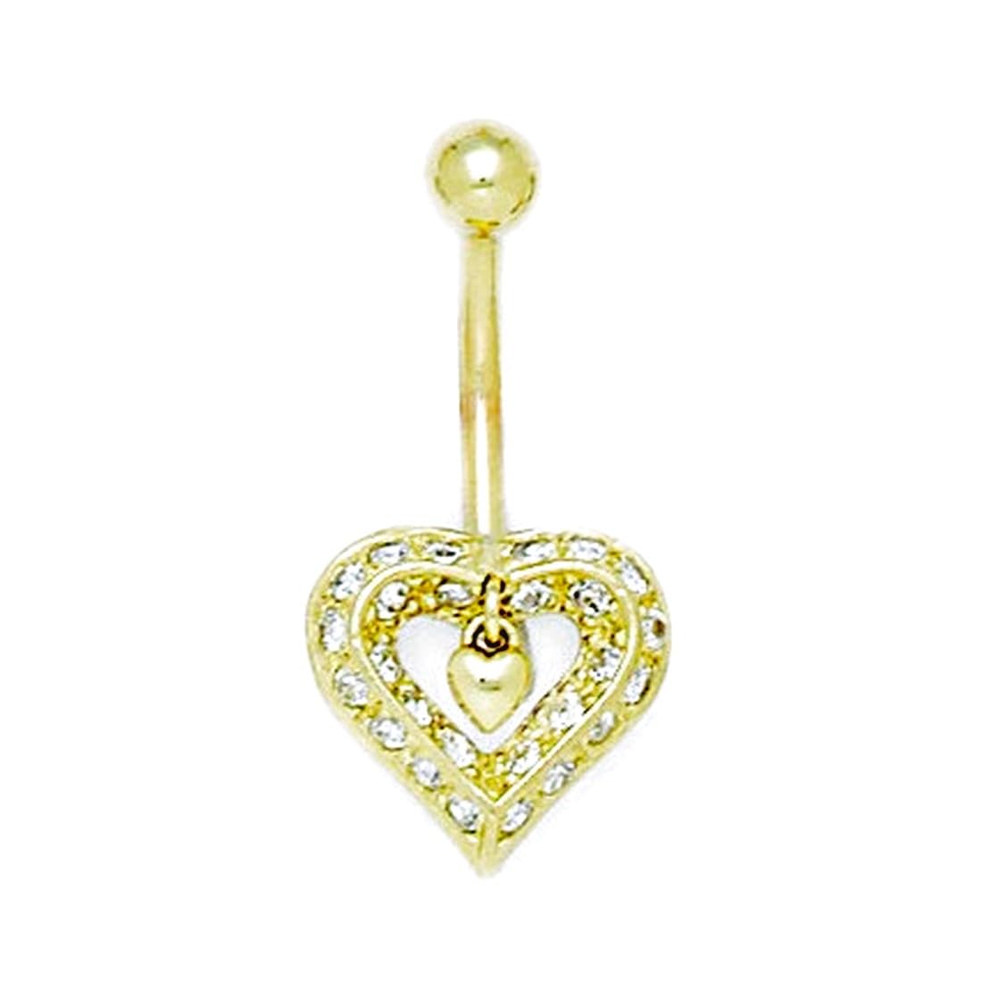 14 ct Gelbgold Zirkonia 14 Gauge Herz Baumeln Body Jewelry Bauch Ring – Maßnahmen 28 x 14 mm