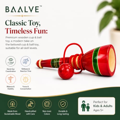 Image of Premium Cup and Ball Game | Channapatna Wooden Traditional Toy | Skills Development Game | Fun & Learning | Balancing Games | Portable & Durable | Kids & Adults Ages 5+.