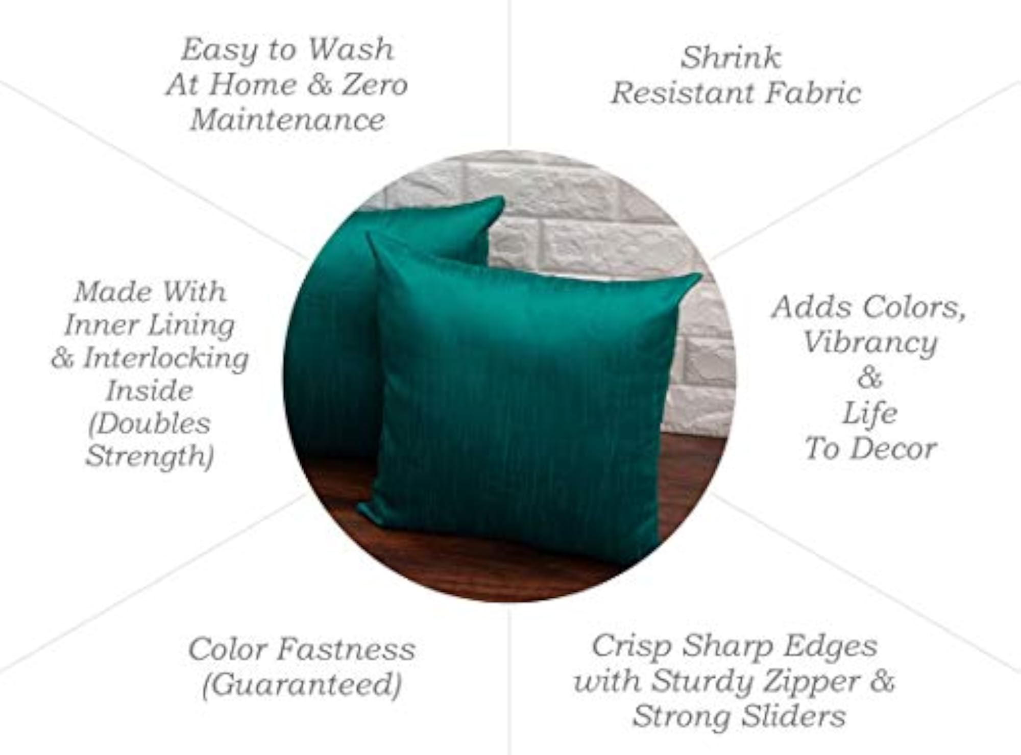 Plain Solid Art Silk Peacock Green Cushion Covers Pack of 5
