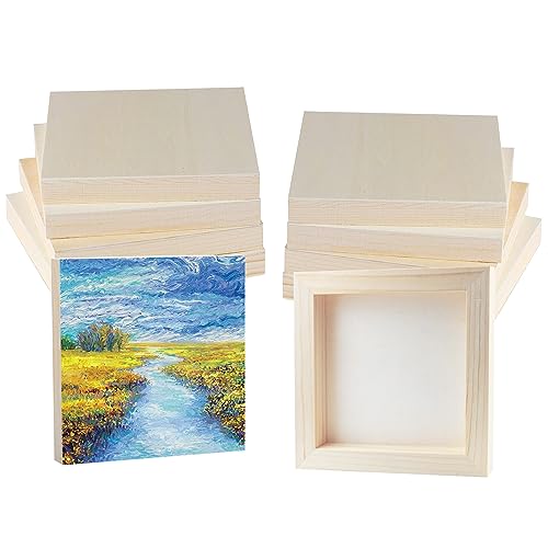 10 Pack Wood Panel Boards 6 x 6 inch Unfinished Wooden Canvas Board Square Wood Panels Blank Boards for Painting, Pouring, Burning, Arts Use with Oils, Acrylics and DIY Craft Projects