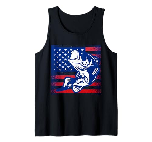 Bandera americana de pesca de lubina vintage pescador pescador papá papá Camiseta sin Mangas