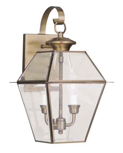 Livex Lighting 2281-01 Westover 2-Light Outdoor Wall Lantern, Antique Brass