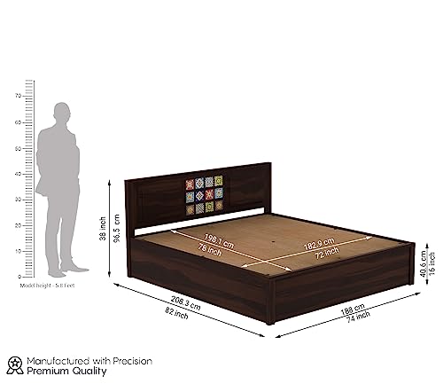 Image of King Size Solid Sheesham Wood Bed with Box Storage, Walnut Finish, Modern Style, 208.3L x 188W x 96.5H cm | bed, solid wood, wooden, furniture
