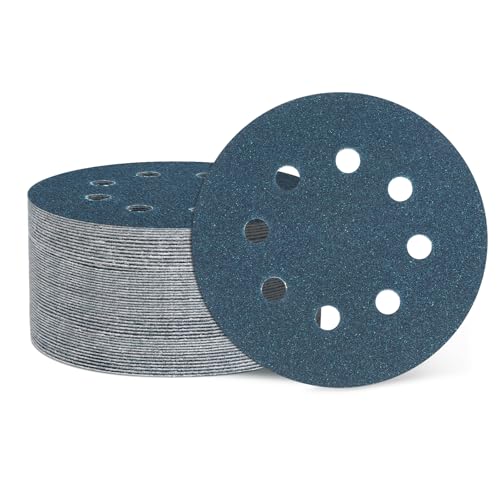 Image of sourcing map 100 Pcs 125mm (5 Inch) Sanding Disc 8 Hole 120 Grit Hook and Loop Sandpaper Random Orbital Sander Pads for Woodworking, Metal, Stone Grinding and Polishing, Blue, Zirconia