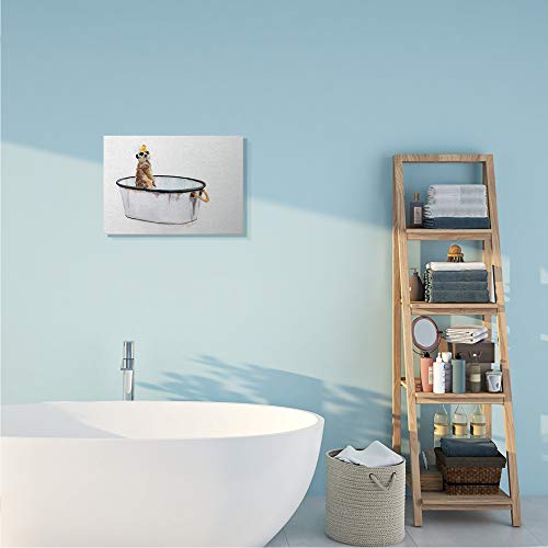 Image of Stupell Industries 'Meerkat Bubble Bath Vintage White Tin Tub'| Canvas Art | Stupell Industries | 20 x 16 Inches, Easy to Hang and Sturdy, Made in USA, by Jennifer Redstreake