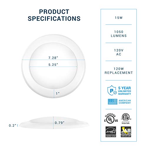 PARMIDA (4 Pack) 5/6 Inch LED Disk Light Surface Mount Recessed Flush Ceiling Lighting, 15W, 1050LM, Dimmable, Recessed Can Or Hardwired Junction Box Installation, ENERGY STAR & UL-LISTED - 3000K