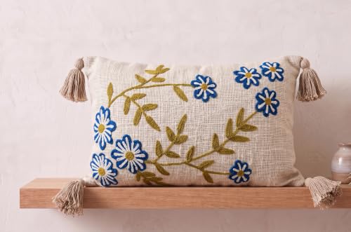 Image of Furnistitchs Boho Rectangle Cushion Cover 12x20 inches | Handmade Decorative Throw Pillow Case | Bohemian Home Decor Sofa Bed Cushion Cover Living Room Bedroom (2, Navy Aster, 12x20 inches)