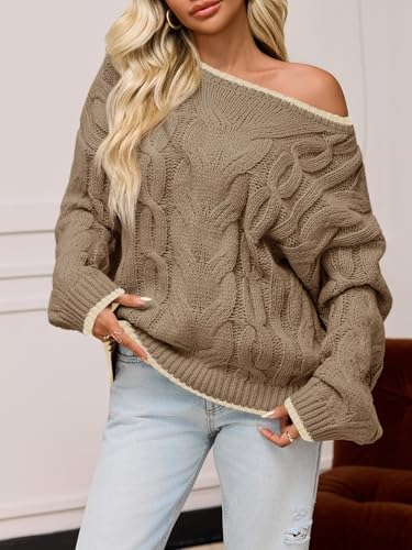Saodimallsu Womens Oversized Sweater Casual Cable Knit Color Block Crewneck Pullover 2025 Fall Winter Chunky Trendy Sweaters4