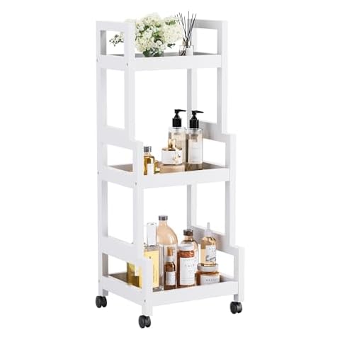 vovala 3-Tier Utility Rolling Cart with Bamboo Shelf Cover