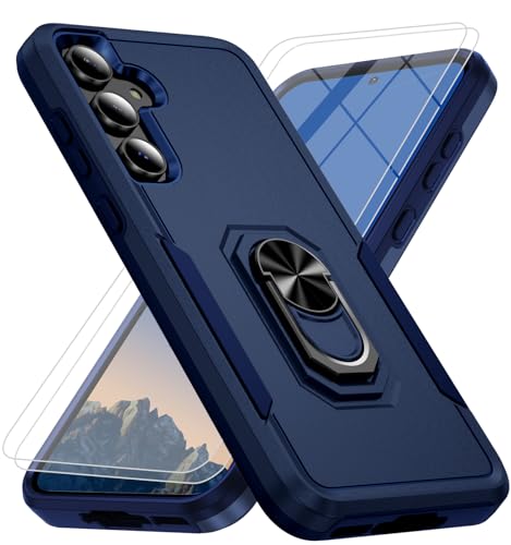 for Samsung Galaxy A36 5G Phone Case [15 FT Military Grade Drop Protection] with 2x Tempered Glass Screen Protector, Heavy-Duty Shockproof Magnetic Kickstand Case for Samsung Galaxy A36 5G (Dark Blue)