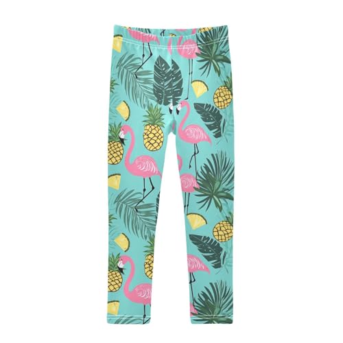 Flamingo Palm Leaves Girls' Leggings Toddler Doodles Pineapples Kids Yoga Pants Dance Active Tights 4T