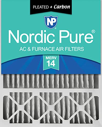 Image of Nordic Pure 20x25x5 Pleated MERV 14 Plus Carbon Air Filters 1 Pack | Actual Size: 19 7 /8 x 24 7 /8 x 4 3 /8 Honeywell Replacement Made in USA, Pro Strength Filtration, Pet & Odor Control