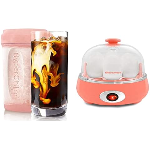 HyperChiller HC2RG Patented 12.5Oz Instant Coffee/Beverage Cooler Chiller, Iced Tea, Wine, Juice + Elite Gourmet EGC-007C# Rapid 7 Egg Cooker, Hard, Medium, Soft Boiled Egg, Poacher, Omelet, Rose Gold Cover