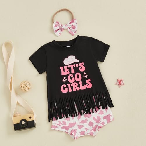 Infant Baby Girl Summer Outfit Short Sleeve Letters Tassel Shirt Shorts Cute Baby Girl Western Clothes2