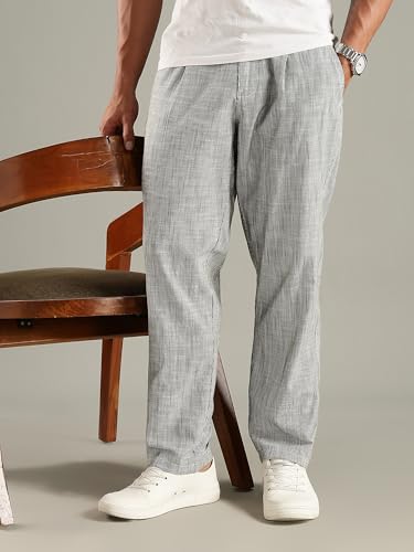 Image of Thomas Scott Men's | Stripes Printed | Premium Linen Blend | Slim Fit | Casual | Chinos | Trouser for Mens
