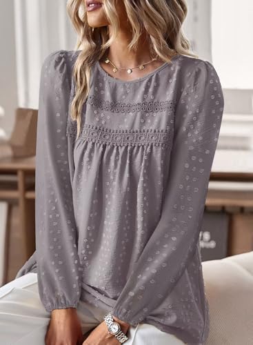 Image of Falechay Womens Tops Flowy Boho Dressy Casual Lace Cute Long Sleeve Shirts
