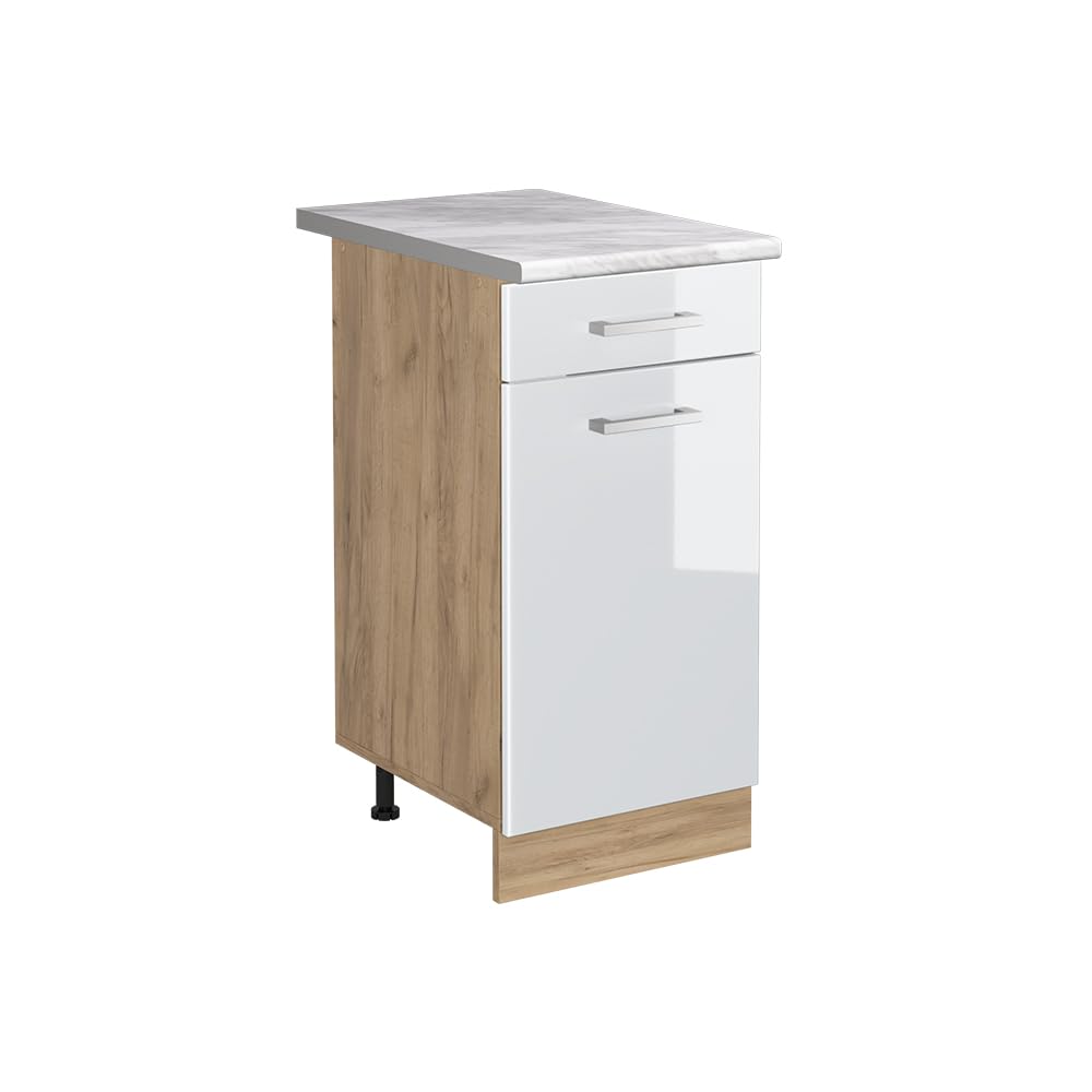 Vicco Meuble Bas de Cuisine R-Line, Blanc Haute Brillance/Chêne doré 40 cm