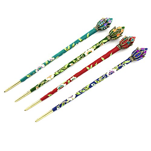 YOY Fashion Hair Decor Chinese Traditional Style Women Girls Hair Stick Hairpin Hair Making Accessory with Lotus,Red