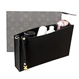 TTdayup Organiseur de sac fourre-tout multi-poches avec anneaux en D, sac à main en feutre avec fermeture éclair, compatible avec les trousses de toilette LV 19 et 26, noir, S