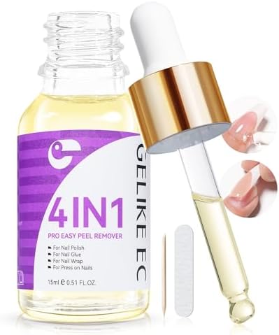 Gelike ec Press On Nail Glue Remover: No Acetone Gentle Glue Off for Fake False Nail Tips - Nourishing Formula Protects Nail Health for Women DIY at Home 15ml