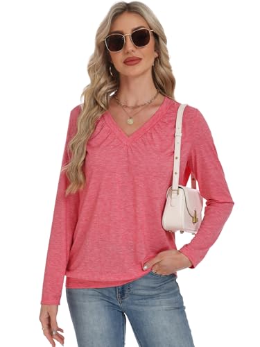 Long Sleeve Shirts for Women V Neck Casual Tops Women Long Sleeve Tops Basic T Shirts Outfits Womens Clothes 20253