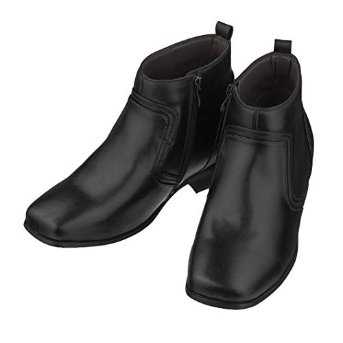 CALTO Men's Invisible Height Increasing Elevator Shoes - Black Leather Zip-up Square-toe Ankle Boots - 3.2 Inches Taller - G99809 - Size 7.5 D(M) US4