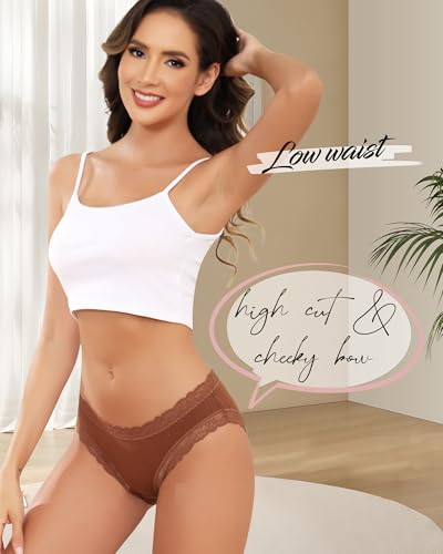 Image of Aijolen Women's Cotton Bikini Underwear Soft Low Waist Panties Cheeky Lace Underpants S-XXL