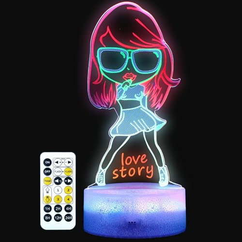 COBIKU Girls Gifts Singing Girl Birthday Gift Cool 3D Night Light for Music Fans Merch Table Lamp for Music Party Supplies Decoration for Room Night Light with Multi-Colors Change and Timing
