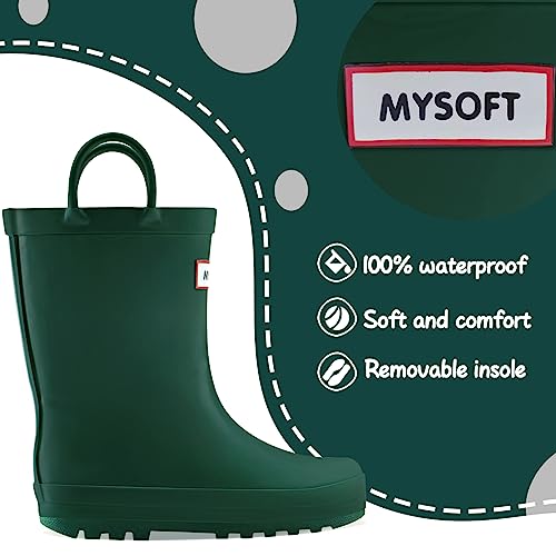 Image of mysoft Kids Rain Boots for Girls Boys Toddler Waterproof Rubber Cute Printed with Easy-On Handles