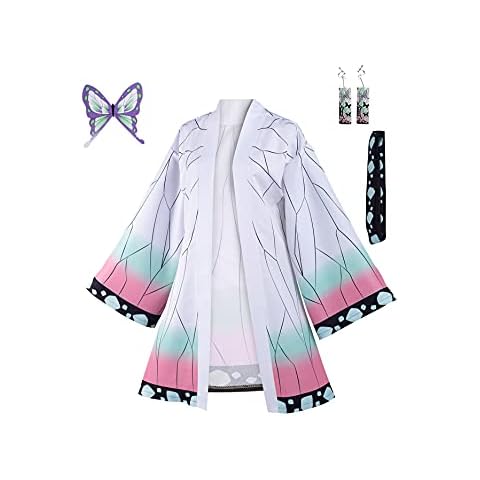 Demon Slayer Kimono Kochou Shinobu Cosplay Costume Women Anime Cosplay Cardigan Cloak Jacket Robe Earrings Set Cover