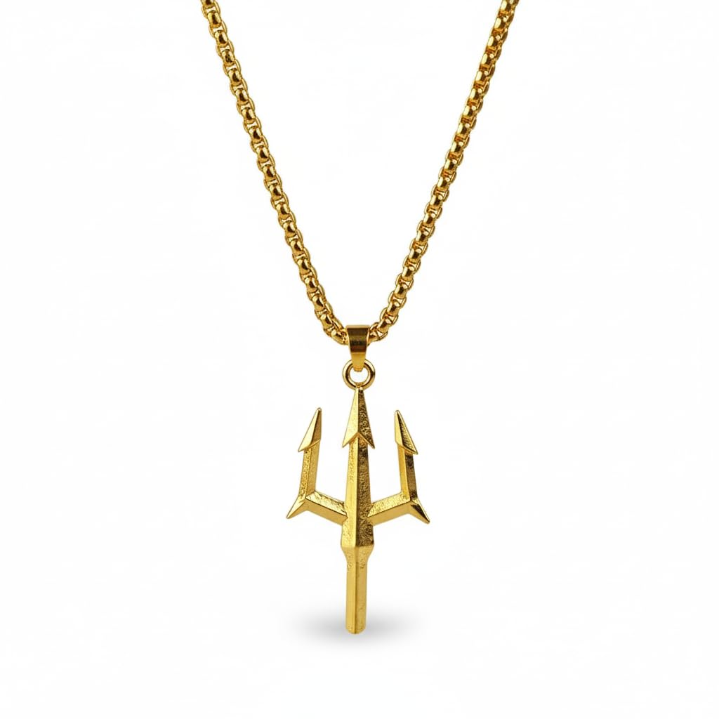 Gold-Plated Bholenath Trishul Pendant Necklace with Box Chain for Men (Golden Trishul)-image-7