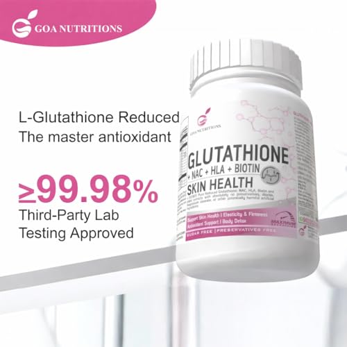 Image of GOA NUTRITIONS Glutathione Tablets for Skin whitening. L-Glutathione Hyaluronic Acid, Biotin, Vitamin C and Botanical Supplements for Daily Skin Antioxidant Support 60 Tablets
