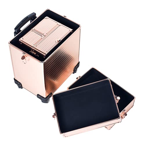 Train Case QK-05 Channcase 4 In 1 Portable Traveling Aluminum Professional Makeup Trolley Cart thumb #4