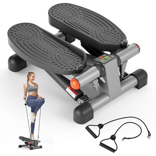 Mini Steppers for Exercise, Stair Stepper with Resistance Bands, Stepper with 330LBS Loading Capacity, Stepper Exercise Equipment with Resistance Bands for Full Body Workout with LCD Monitor
