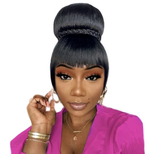 VAVANGA Extra Large Hair Braided Bun and Bang Set 2PCS for Black Women