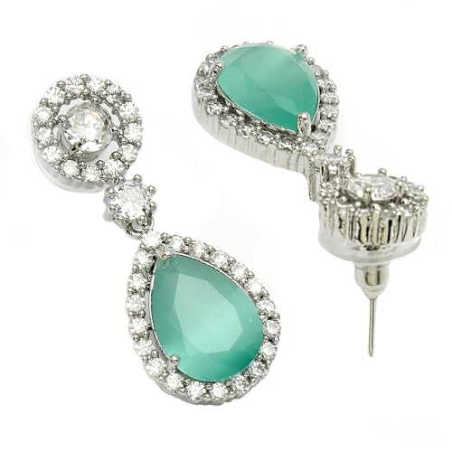 Image of Zeneme Fashion Rhodium Plated Brass Silver Toned Fancy Tear Drop Dangle Earring For Women and Gifts For Girls