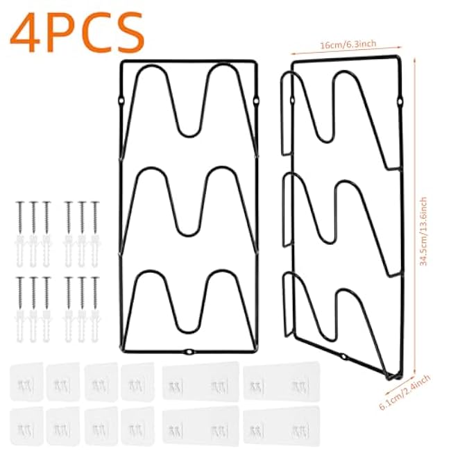 Pot Lid Holders Wall Mounted Pot Lid Shelf Heavy-Duty Pot Lid Stand 3-Layer Space Saving Pot Lid Rack Multipurpose Lid Storage Organizer for Pot Lids Pans Cutting Boards Kitchen Cabinet (2, Black)